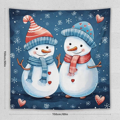 MaSiledy Tapestry Snowman Couple Vintage Aesthetic Tapestry Wall Hanging Christmas Snowman Tapestry As Wall Art Wall Hanging Decor Home Decoration for Bedroom Living Room Dorm Landscape 60"x60"