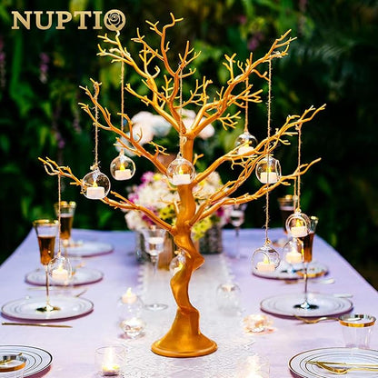 108 Pcs Mini Hanging Tealight Holder with LED Candles, 2.36in Hanging Glass Globes Candle Holder, Hanging Glass Terrarium Glass containers for Wedding Party Tree Decoration (Contains LED Candles)