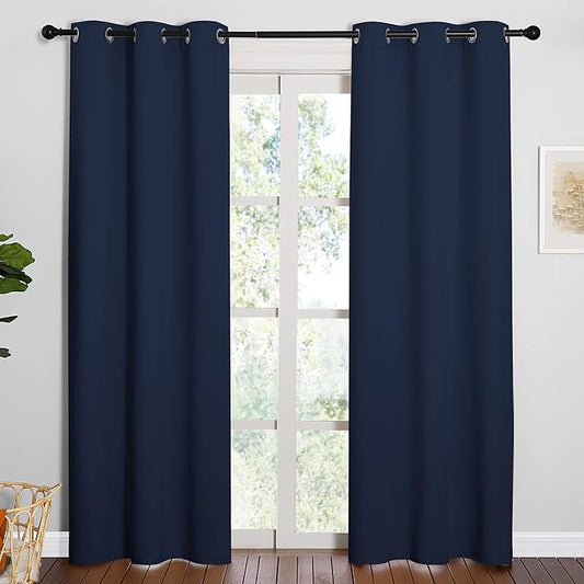 NICETOWN Window Treatment Energy Saving Thermal Insulated Solid Grommet Blackout Curtains/Drapes for Living Room (Navy, 1 Pair, 42 by 84-Inch)