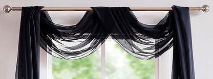 LinenZone Black Window Scarf Valance in 288 Inch Size. Use Window Scarves as Canopy Bed or Backdrop Curtains, Curtain Scarf, or Sheer Fabric for Draping. (Amazing 55 x 288, Black)