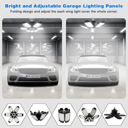 LED Garage Light - 160W Garage Light Bulb 64000LM 6500K Super Bright Garage Lighting w/ 6 Deformable Panels Screw in Shop Lights for Basement Workshop Warehouse Attic - 4Pack