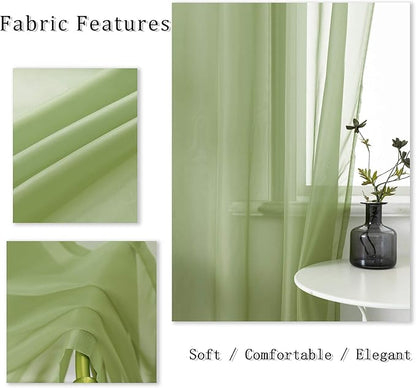 DUALIFE Sage Green Sheer Curtains 45 Inch Length for Kitchen Window 2 Panels Set Home Decoration Spring Window Treatments for Living Room Bathroom Dining Room St Patric Day Decor 52X45 Inhces Long