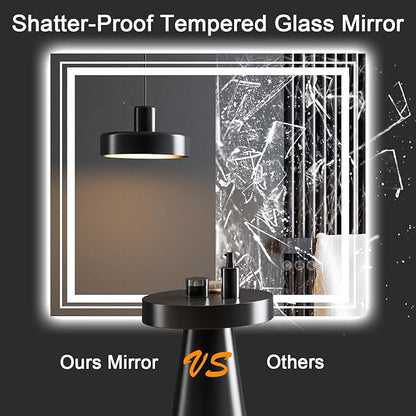 LED Bathroom Mirror, 48"X24" with Front and Backlit, Anti-Fog, Large Bathroom Vanity Mirror for Wall, Memory Function, Stepless Dimmable, Tempered Glass (Horizontal/Vertical)