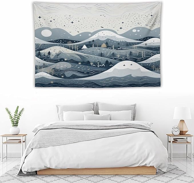 MaSiledy Tapastry's Wall Hanging Snow Mountain Scandinavian Winter Tapestry Rustic Country Holiday Wall Art Tapestry for Bedroom Aesthetic for Bedroom Aesthetic Home Decor 40"x60"