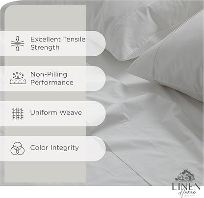 Linen Home 100% Cotton Percale Sheets Twin XL Size, White, Deep Pocket, 3 Pieces Set - 1 Flat, 1 Deep Pocket Fitted Sheet and 1 Pillowcase, Crisp Cool and Strong Bed Linen