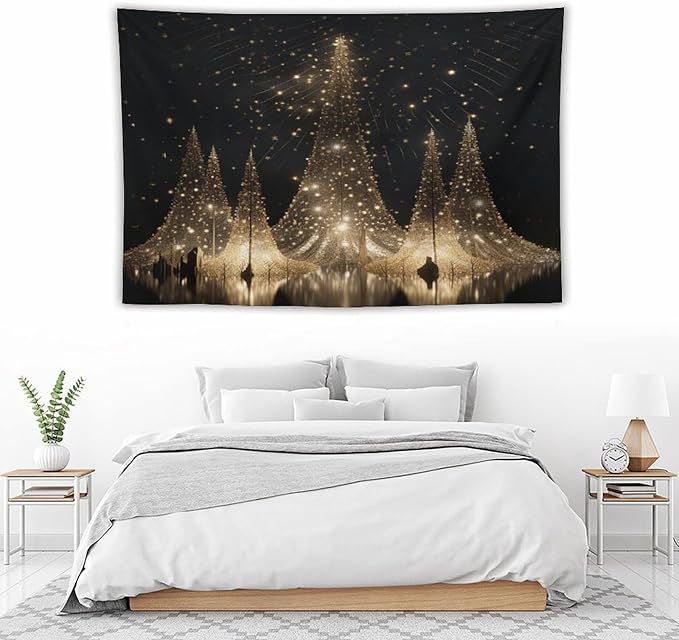 Tapestry Silver Lighted Christmas Trees Tapestries for Bedroom Aesthetic Watercolor Christmas Tree Wall Tapestry Bedroom Wall Decor Living Room Landscape 60"x90" Christmas Family Party