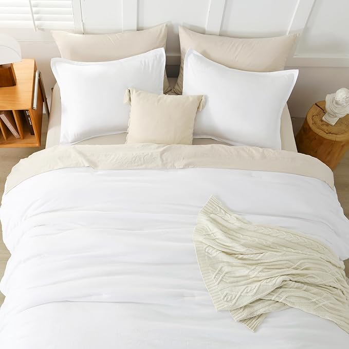 Litanika White Comforter Full Size Set, 3 Pieces Lightweight Solid Bedding Comforter Set, All Season Fluffy Bed Set