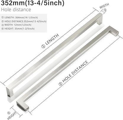 Cabinet Pulls Brushed Nickel Cabinet Handles Square Drawer Pulls, 2 Pack 13-4/5 Inch Stainless Steel Kitchen Door Cupboard Cabinet Handles, Cabinet Hardware Drawer Handles, 352mm Hole Centers