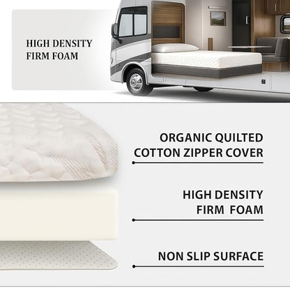 Foamma 8” x 38” x 75” Twin Size Truck, Camper, RV High-Density Bunk Mattress, Organic Cotton Cover, Made in USA, Comfortable, Travel Trailer, CertiPUR-US Certified