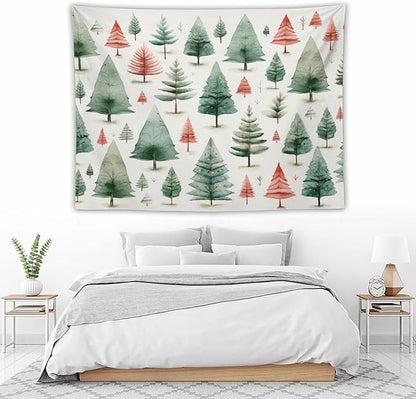 MaSiledy Vintage Christmas Tree Watercolor Tapastry's Wall Hanging Xmas Rustic Winter Holiday Tapestry for Bedroom Aesthetic Landscape Tapestry Wall Hanging for Bedroom Living Room Dorm Decor 60"x80"