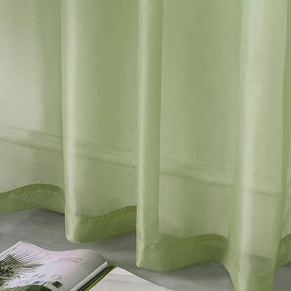 DUALIFE Sage Green Sheer Curtains 45 Inch Length for Kitchen Window 2 Panels Set Home Decoration Spring Window Treatments for Living Room Bathroom Dining Room St Patric Day Decor 52X45 Inhces Long