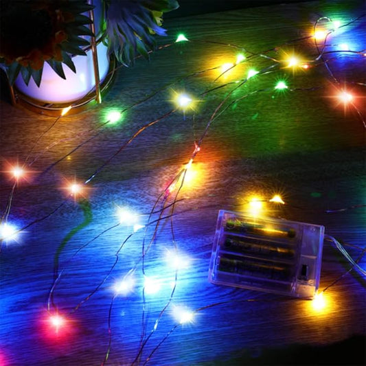 Led Fairy Lights Battery Operated, 2 Packs Mini Battery Powered Copper Wire Starry Fairy Lights for Bedroom, Christmas, Parties, Wedding, Centerpiece, Decoration (5m/16ft Multi-Colored)