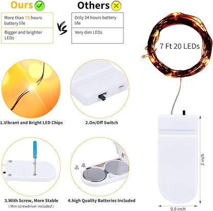 Halloween Orange Fairy String Lights: 12 Pack 7 Ft 20 LED Battery Operated Firefly Lights on Black Wire Starry Moon Lights for DIY Party Bedroom Patio