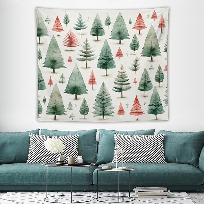 Tapastry's Wall Hanging Vintage Christmas Tree Watercolor Tapestry Xmas Rustic Winter Holiday Tapestries for Bedroom Aesthetic Wall Hanging Decor Home Decoration for Bedroom Living Room Dorm 50"x60"