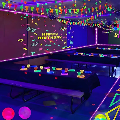 20ft Black Light Strip with Remote, 360 LED Lamp Beads, 12V Flexible Lights for Glow Party, Adjust Brightness, Delay Off, 3 Light Modes, Indoor Fluorescent Party, Stage Lighting