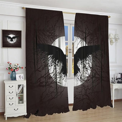 Cool Raven Print Curtains for Bedroom - Vintage Nordic Viking Theme Dead Tree Crow Full Moon Window Drapes,Energy Saving Thermal Insulated Rod Pocket Bedroom Blackout Curtains 2 Panels 63L x 21W