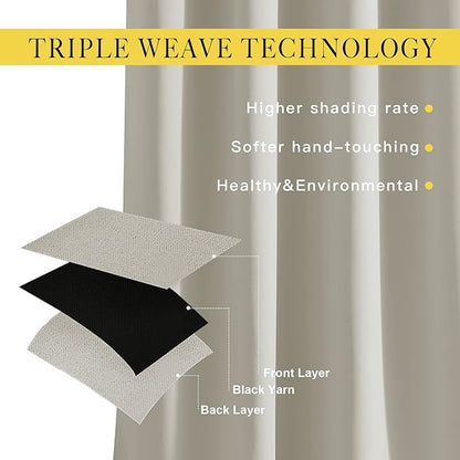 NICETOWN Natural Room Darkening Bedroom Curtains 96 inches Long, Grommet Thermal Insulated Room Darkening Window Treatments Sound Reducing for Living Room, W46 x L96, 2 Panels