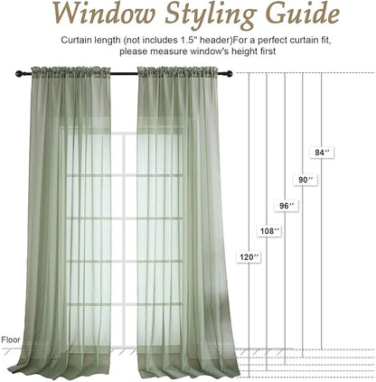 OVZME Sage Green Sheer Curtains 120 Inches Long 2 Panels Set, 59 Inch Extra Wide Soft Airy Lightweight Sheer Curtains for Living Room, Farmhouse Voile Filmy Rod Pocket Drapes, 59Wx120L Inches