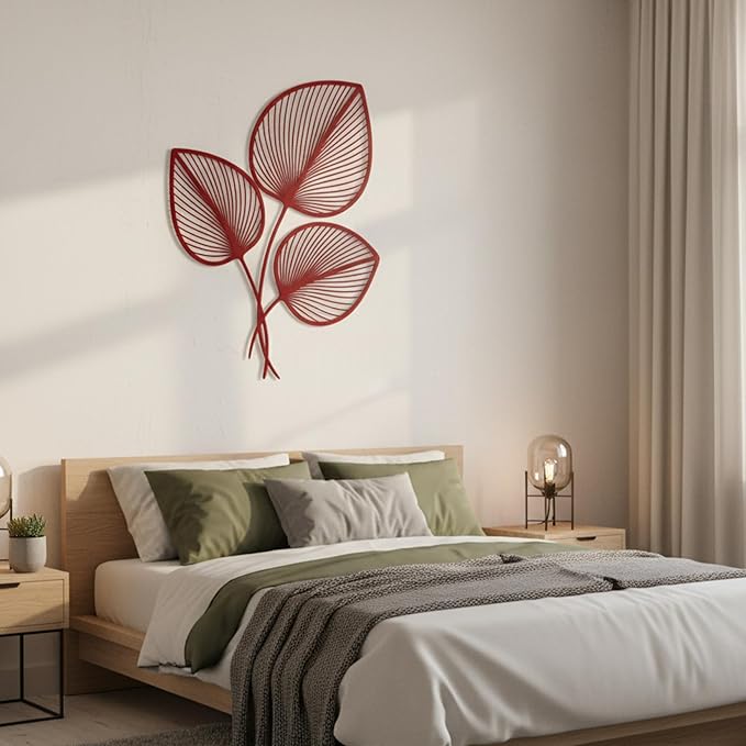 Momchi Minimalist Leaf Metal Wall Art | Modern Botanical Line Art Wall Decor | Boho Steel Leaf Sculpture for Living Room; Bedroom; Office | Scandinavian Nature-Inspired Wall Hanging