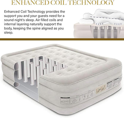 King Koil Luxury Built-in Pillow Top Queen Air Mattress with Built-in High-Speed Pump Best for Home, Camping, Guests, 20" Queen Size Double High Airbed, Blow Up Mattress, Waterproof, 1-Year Warranty