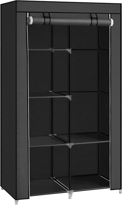 SONGMICS Portable Closet, Clothes Storage Organizer with 6 Shelves, 1 Clothes Hanging Rail, Non-Woven Fabric Closet, Metal Frame, 34.6 x 17.7 x 66.1 Inches, Black URYG84BK