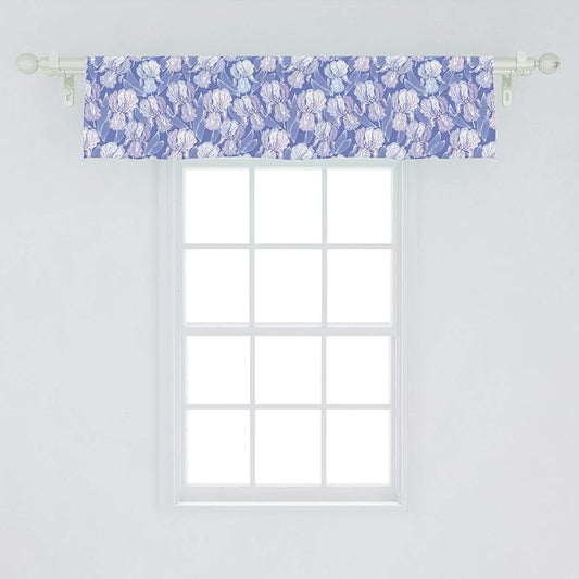 Lunarable Flower Window Valance, Blossomed Iris Flower Spring Garden Art, Curtain Valance for Kitchen Bedroom Decor with Rod Pocket, 54" X 12", Blue