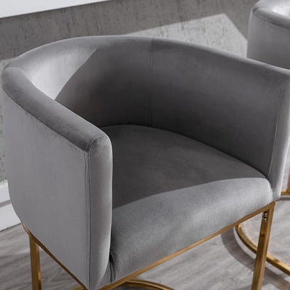Modern Counter Height Velvet Upholstered Bar Stools Set of 3, 24" Kitchen Counter Island Stools Bar Chairs with Gold Metal Frame for Kitchen Island, Gray