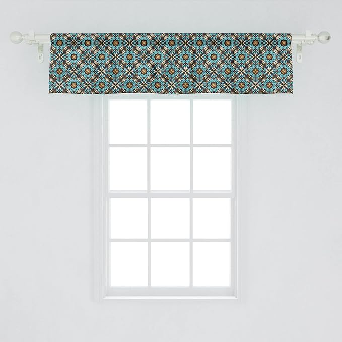 Lunarable Spanish Window Valance Pack of 2, Print of Talavera Design Orient Swirls European Design, Rod Pocket Curtain Valances for Kitchen Bedroom, 54" X 12", Teal Green