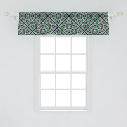 Lunarable Spanish Window Valance Pack of 2, Print of Talavera Design Orient Swirls European Design, Rod Pocket Curtain Valances for Kitchen Bedroom, 54" X 12", Teal Green