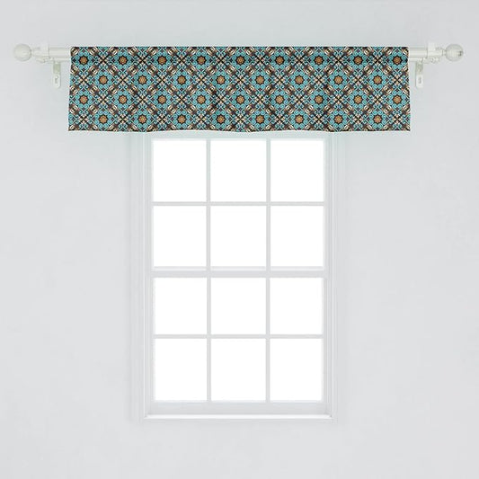 Lunarable Spanish Window Valance Pack of 2, Print of Talavera Design Orient Swirls European Design, Rod Pocket Curtain Valances for Kitchen Bedroom, 54" X 12", Teal Green