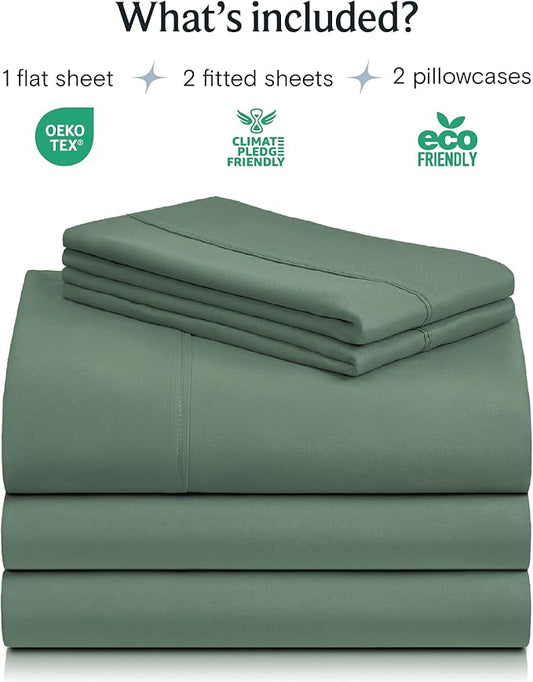 LuxClub 5 PC Split King Sheet Set, Breathable Luxury Bed Sheets, Deep Pockets Wrinkle Free Cooling Sheets Machine Washable Hotel Bedding Silky Soft - Tree Moss Green Split King