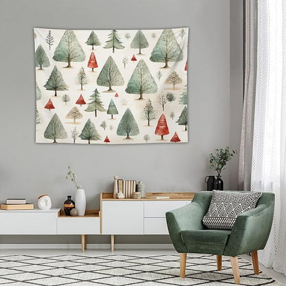 Tapestry Vintage Christmas Tree Watercolor Tapestry for Bedroom Aesthetic Happy Winter Holiday Wall Tapestry Wall Tapestry for Dorm Living Room Landscape 30"x40" Christmas Family Party