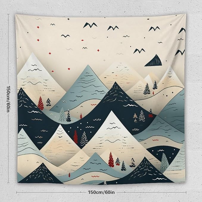MaSiledy Snow Mountain Scandinavian Winter Wall Tapestry Winter Holiday Tapestry for Bedroom Aesthetic Landscape Tapestry Wall Hanging for Bedroom Living Room Dorm Decor 60"x60"