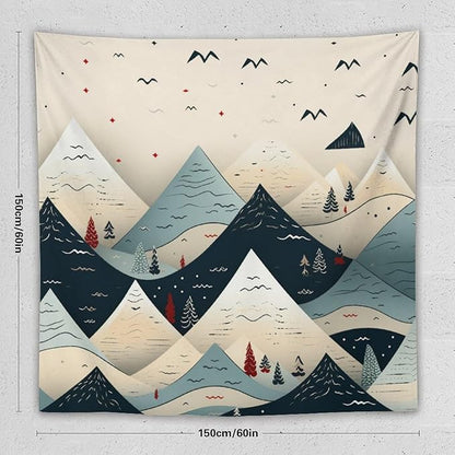 MaSiledy Snow Mountain Scandinavian Winter Wall Tapestry Winter Holiday Tapestry for Bedroom Aesthetic Landscape Tapestry Wall Hanging for Bedroom Living Room Dorm Decor 60"x60"