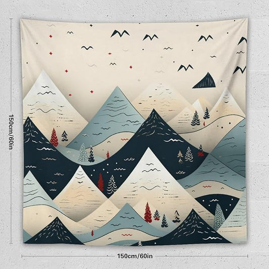 MaSiledy Snow Mountain Scandinavian Winter Wall Tapestry Winter Holiday Tapestry for Bedroom Aesthetic Landscape Tapestry Wall Hanging for Bedroom Living Room Dorm Decor 60"x60"