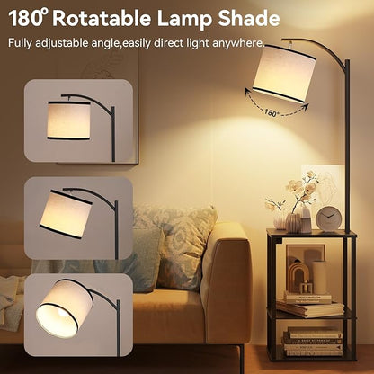 SUNMORY Floor Lamp with Table, End Table for Living Room with Lamp, Shelves Side Table with Charging Station(USB & AC Port), 3 Color Temperature LED Bulb, Modern Nightstand Lamp for Bedroom, Office