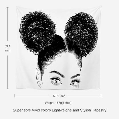 Batmerry Black Woman Afro American Tapestry, Black Woman with Shirt Graphic Tee Visit Hair Afro Girl Picnic Mat Hippie Trippy Tapestry Wall Art Decor for Bedroom Living Room, 59.1 x 59.1 Inches, Black