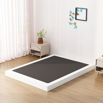 King Box Spring Bed Base 4 inch, Low Profile Metal Box Spring King with Fabric Cover, 3000 Lbs Max Weight Capacity Mattress Foundation, Noise-Free, Easy Assembly