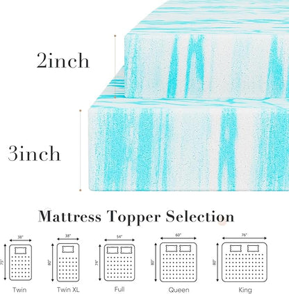 DUMOS Memory Foam Mattress Topper King, 2 Inch Thick Gel Infused Bed Toppers for King Size Bed, Soft Mattress Pads for Sleeper Sofa, RV, Camper, CertiPUR-US Certified, Blue
