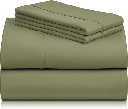 LuxClub 4 PC California King Sheet Set, Breathable Luxury Bed Sheets, Deep Pockets Wrinkle Free Cooling Sheets Machine Washable Hotel Bedding Silky Soft - Olive Cal King