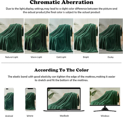 NEWCOSPLAY Super Soft Throw Blanket Dark Green Premium Silky Flannel Fleece Leaves Pattern Lightweight Bed Blanket All Season Use (Dark Green, Throw(50"x60"))