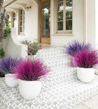 RECUTMS 12 Bundles Artificial Grass Fake Plants Outdoor Fake Grass UV Resistant Greenery Plastic Plants for Home Window Garden Office Patio Hanging Planter Pathway Front Porch Décorr(Fuchsia)
