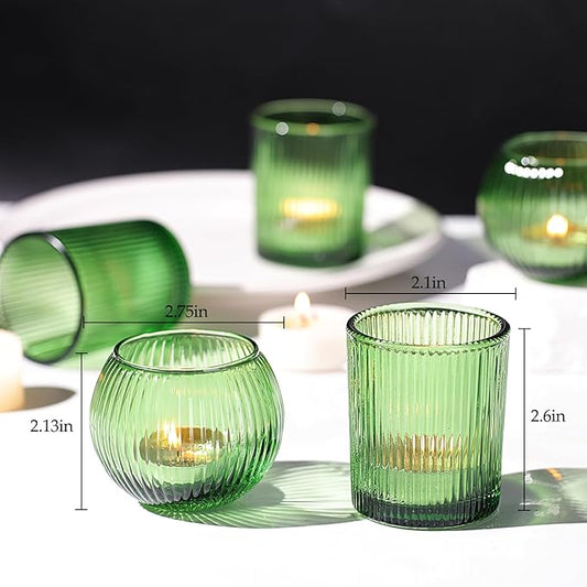 Green Votive Candle Holders Set of 10- Round Green Candle Holders Bulk, Glass Candle Holder for Wedding Home Decoration, Tea Lights Candle Holder for Bridal Shower, Party & Gift