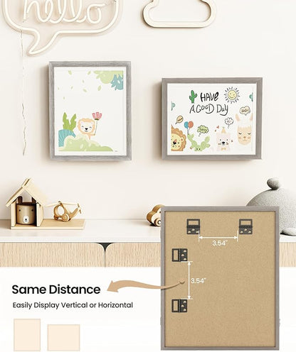 BAIJIALI 2 Packs Grey Kids Art Frames for Kids Artwork Frames Changeable Display 8.5x11 with Mat or 9x12 without Mat,Picture Frame for Kids Artwork Front Opening Holds 150 Horizontal &Vertical For