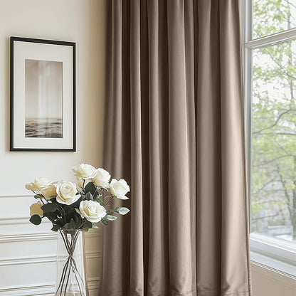 Lazzzy Velvet Blackout Curtains Thermal Insulated Room Window Drapes Super Soft Luxury Curtains for Living Room Bedroom Rod Pocket 2 Panels, Light Taupe, 52" W x 90" L