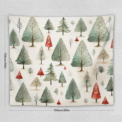 MaSiledy Vintage Christmas Tree Watercolor Tapestry As Wall Art Rustic Style Nature Forest Tapestry for Bedroom Aesthetic Landscape Tapestry Wall Hanging Decor for Bedroom 50"x60"