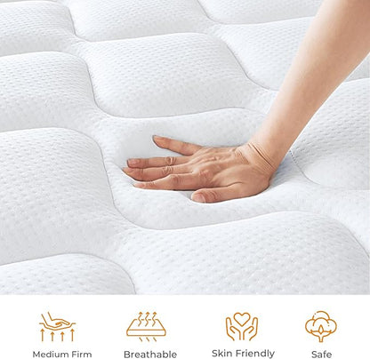 koorlian Twin XL Mattress 12 Inch - Cooling Hybrid Mattress in a Box for Back Pain Relief - Pocket Spring & Memory Foam | Fiberglass-Free, Medium Firm Feel, CertiPUR-US, 120 Nights Trial