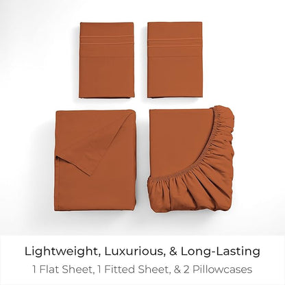 Mellanni Full Sheets Set - 4 PC Iconic Collection Bedding - Hotel Luxury, Extra Soft, Cooling Bed Sheets - Wrinkle, Fade, Stain Resistant (Full, Terracotta)