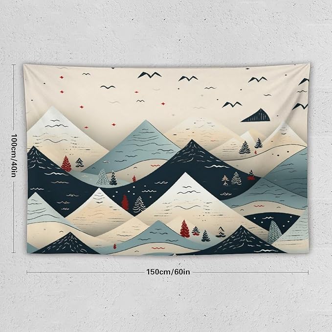 MaSiledy Tapestry Wall Hanging Snow Mountain Scandinavian Winter Tapestry Merry Christmas Winter Xmas Tapestry for Bedroom Aesthetic Wall Hanging Decor Tapestry for Bedroom Aesthetic Alt Room 40"x60"