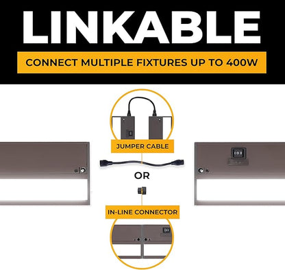 LED Under Cabinet Lighting Hardwired - 3CCT 40 Inch Bronze Finish - Undercabinet Lights for Kitchen - Linkable Undercounter Dimmable Plug in Light or Hard Wired - Under Counter Fixture Direct Wire